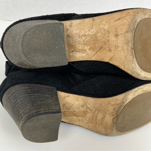 Aquatalia France Perforated Suede Ankle Booties Heeled Black Ankle Zip Sz 9.5 - Picture 13 of 16